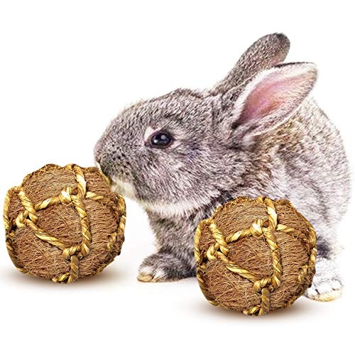 Coconut fiber balls are a great way to keep your rabbit's teeth healthy.